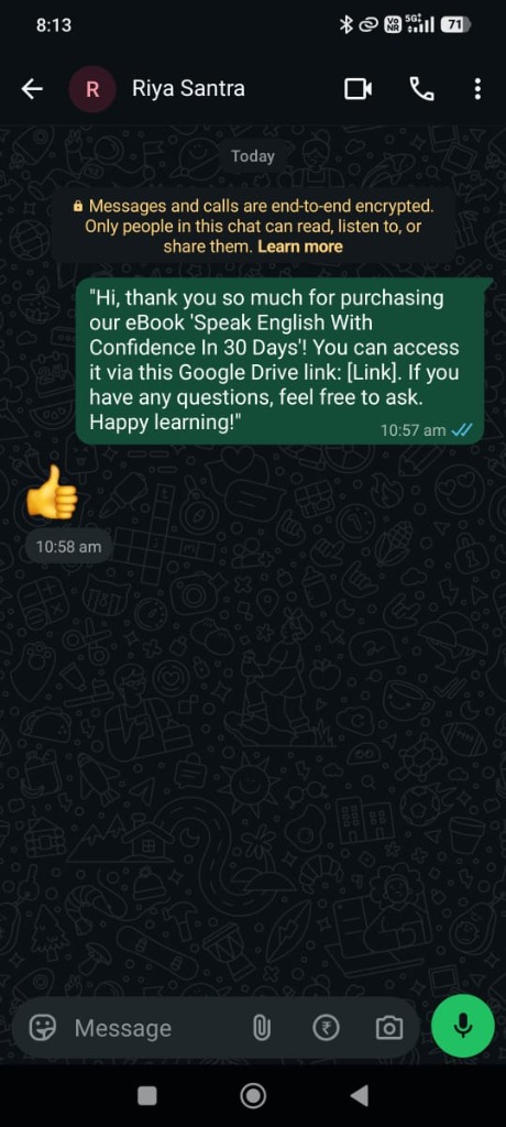 WhatsApp Testimonial from Riya Santra