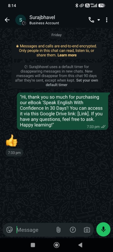 WhatsApp Testimonial from Surajbhavel