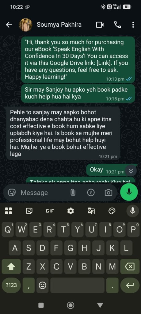 WhatsApp Testimonial from Soumya Pakhira